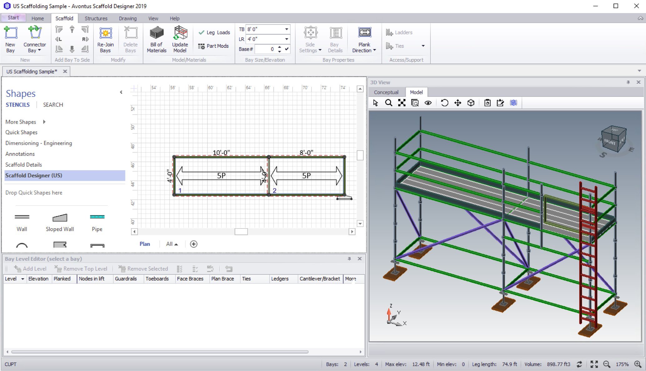 Screenshot of a scaffolding drawing in Avontus Designer.