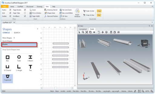 Avontus Designer displaying stencils of different beams