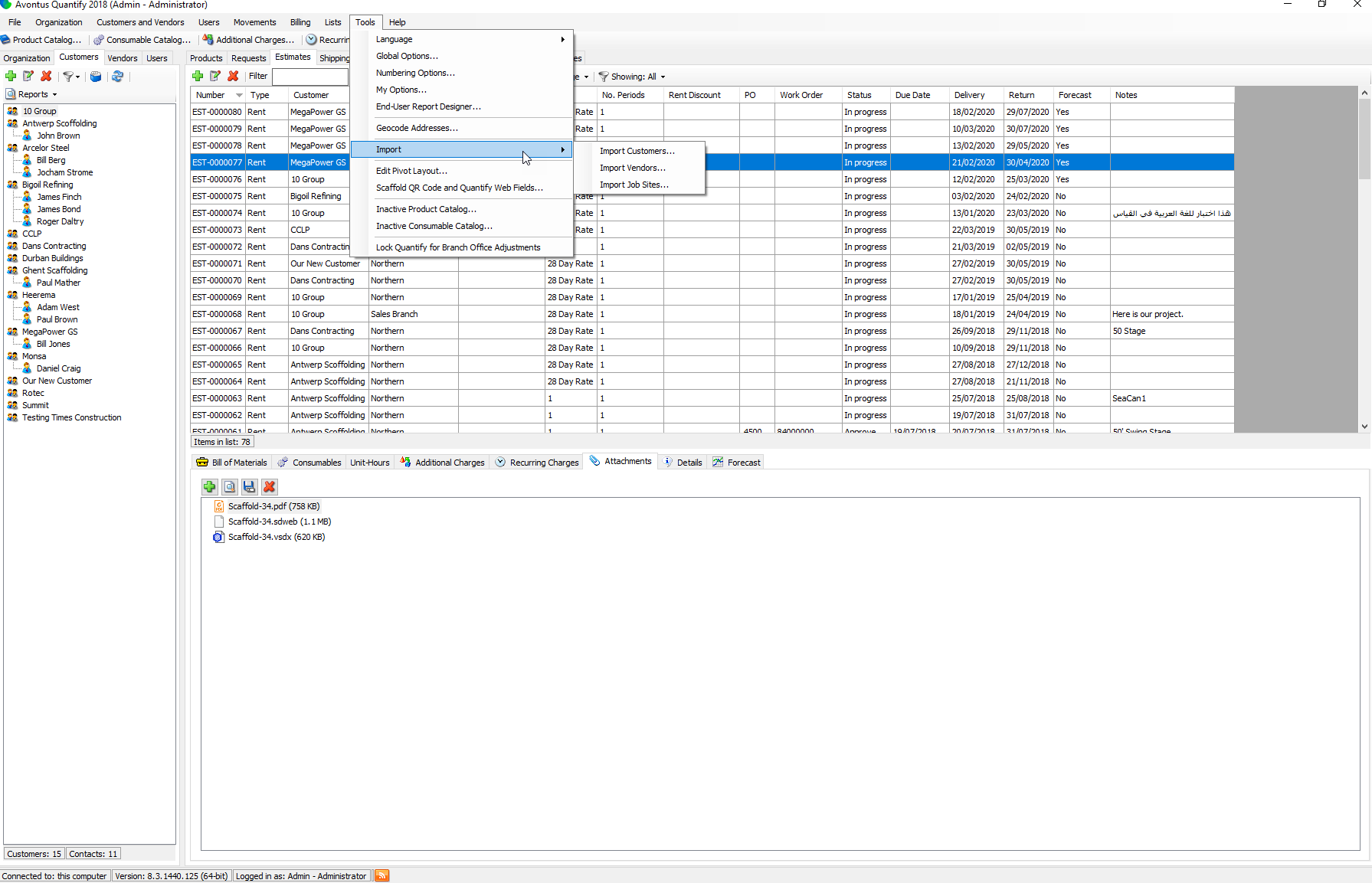 Import information into Quantify