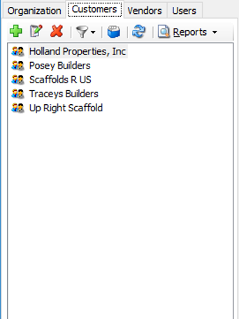 Screenshot of the Customers tab in Avontus Quantify.