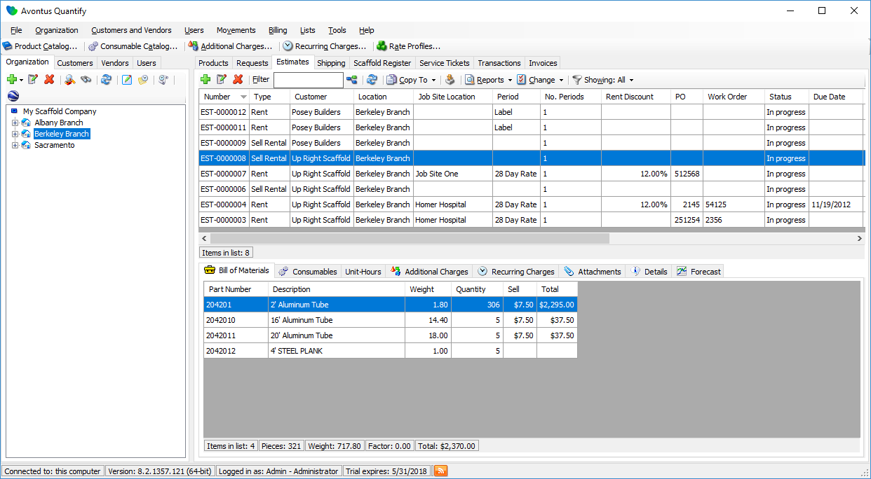 Use Quantify's Estimates tab to monitor job progress