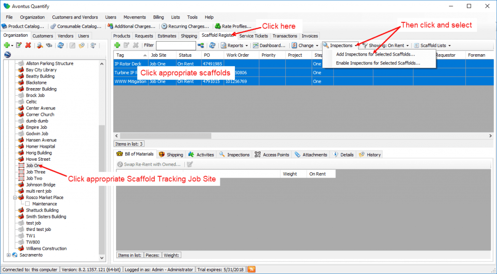 Alt text: A guide on how to inspect scaffolds on Avontus Quantify 