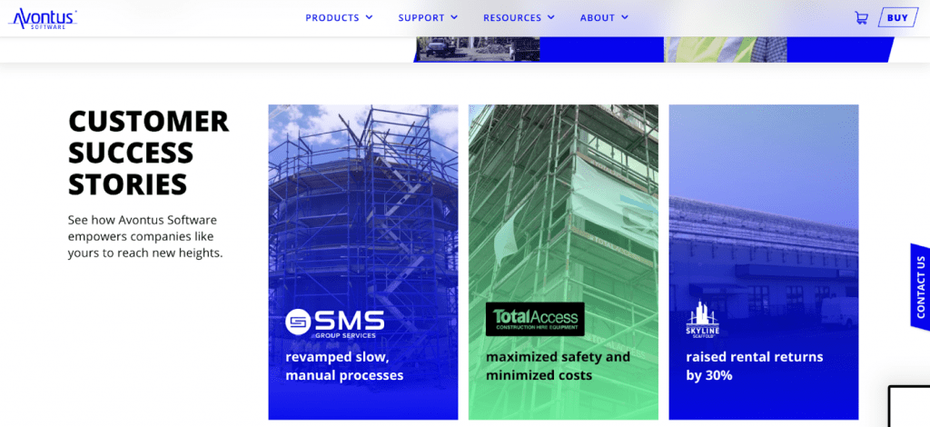 Screenshot of Customer success stories page on Avontus.com website.