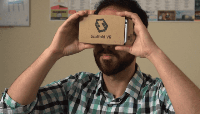 A man using the Scaffold VR lens.